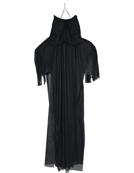 Double squelette suspendu lumineux Halloween en tunique noire – 165 cm