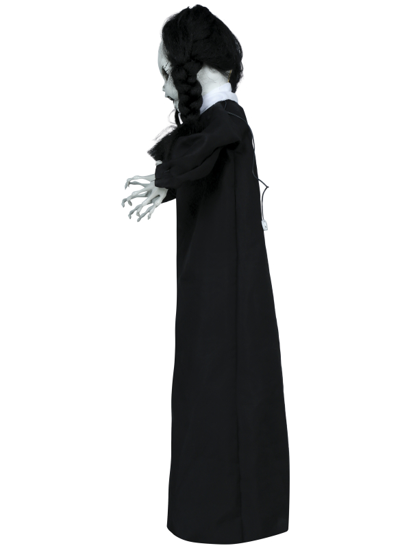 Automate Halloween poupée hantée animée sur pied – lumière, son et mouvement – 95 cm
