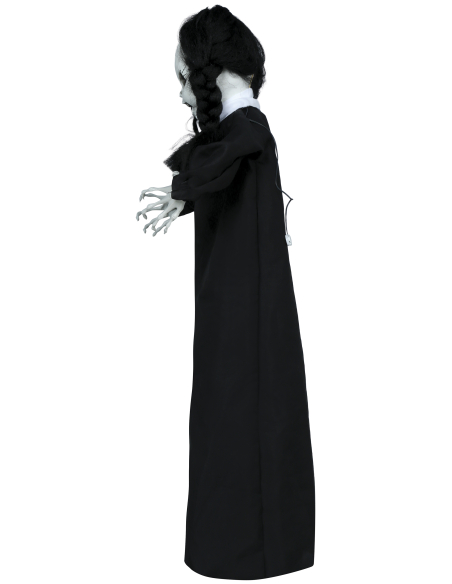 Automate Halloween poupée hantée animée sur pied – lumière, son et mouvement – 95 cm