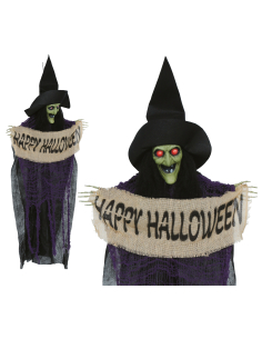 Suspension sorcière Halloween avec panneau Happy Halloween – 110 cm