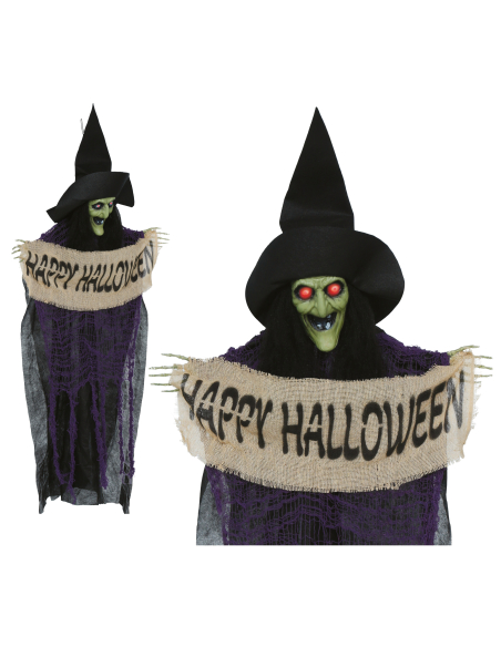 Suspension sorcière Halloween avec panneau Happy Halloween – 110 cm
