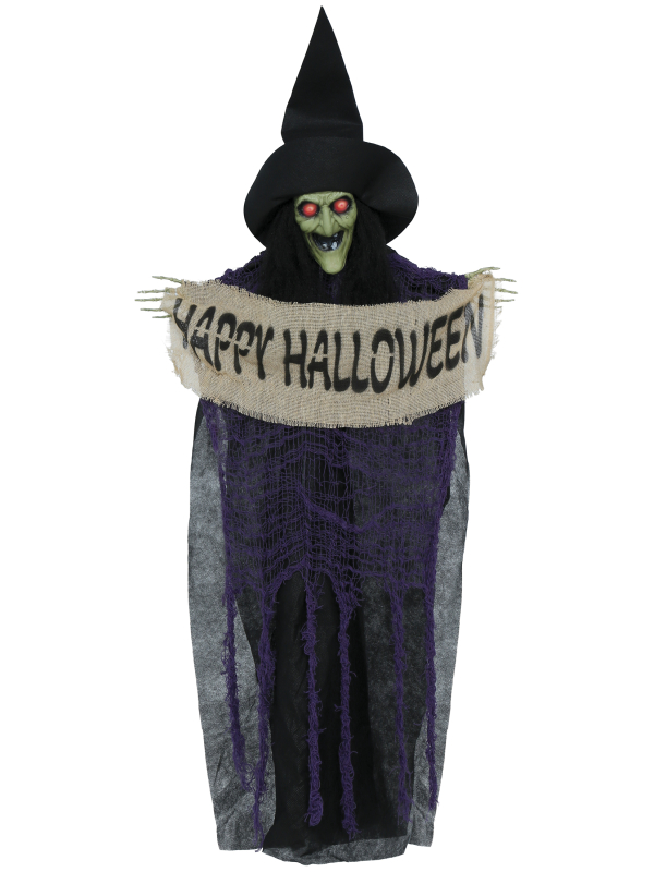 Suspension sorcière Halloween avec panneau Happy Halloween – 110 cm