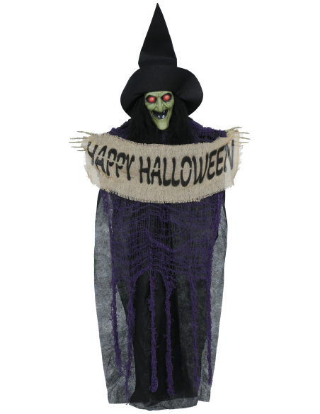 Suspension sorcière Halloween avec panneau Happy Halloween – 110 cm