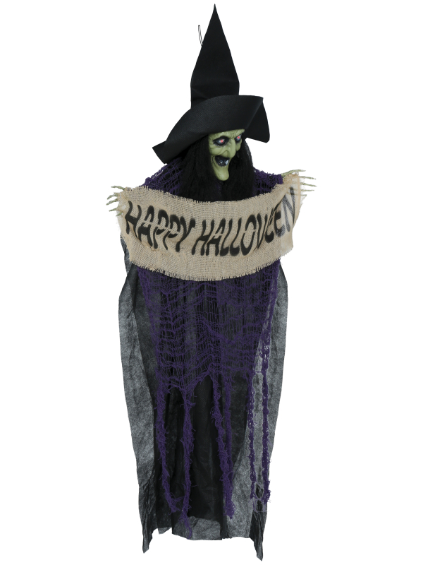 Suspension sorcière Halloween avec panneau Happy Halloween – 110 cm