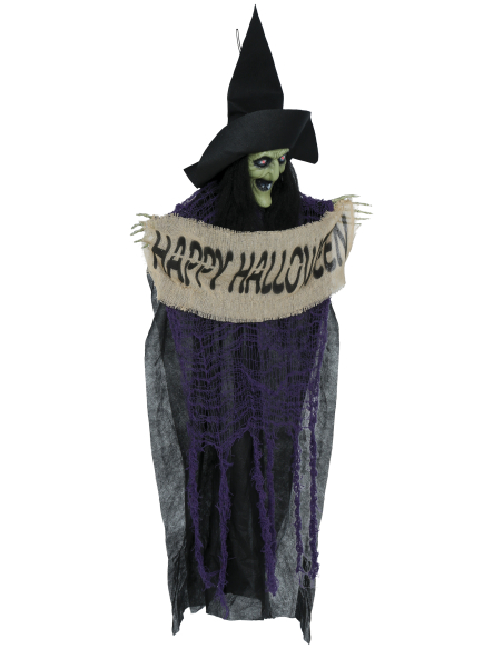 Suspension sorcière Halloween avec panneau Happy Halloween – 110 cm