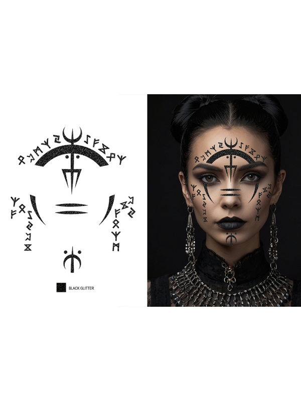 Bijoux visage adhésifs sorcière noirs pailletés – Halloween