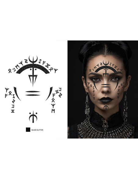 Bijoux visage adhésifs sorcière noirs pailletés – Halloween