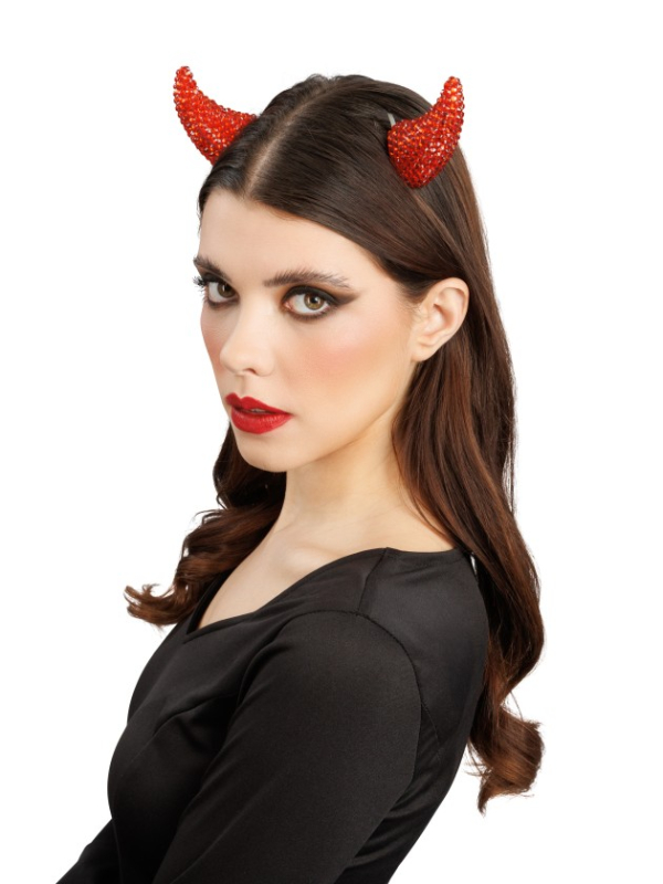 Cornes de diable rouges à strass sur pinces à cheveux – 5,5 cm