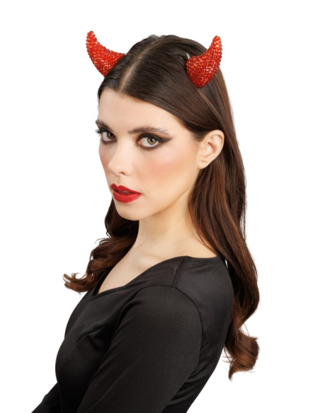 Cornes de diable rouges à strass sur pinces à cheveux – 5,5 cm