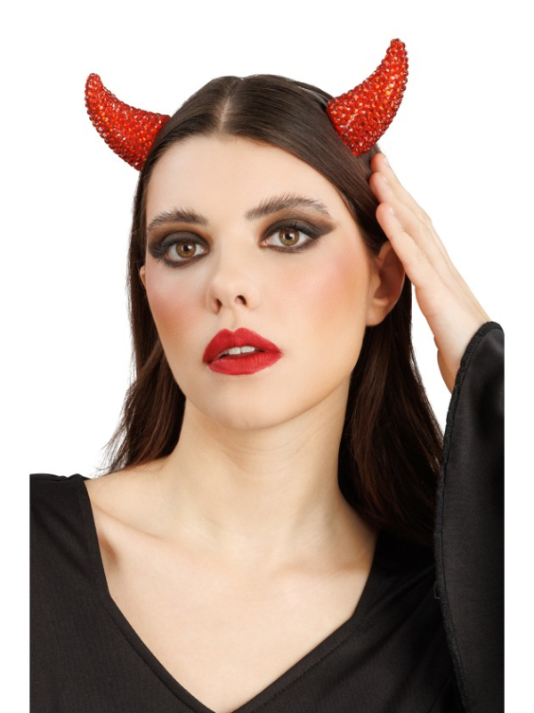 Cornes de diable rouges à strass sur pinces à cheveux – 5,5 cm