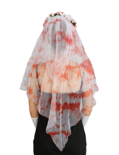 Kit mariée ensanglantée Halloween avec voile fleuri et gants longs 2