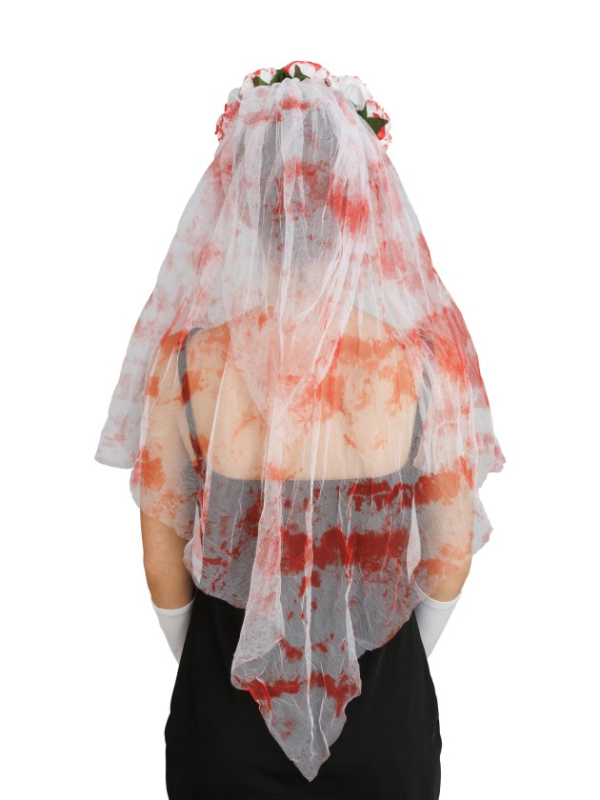 Kit mariée ensanglantée Halloween avec voile fleuri et gants longs