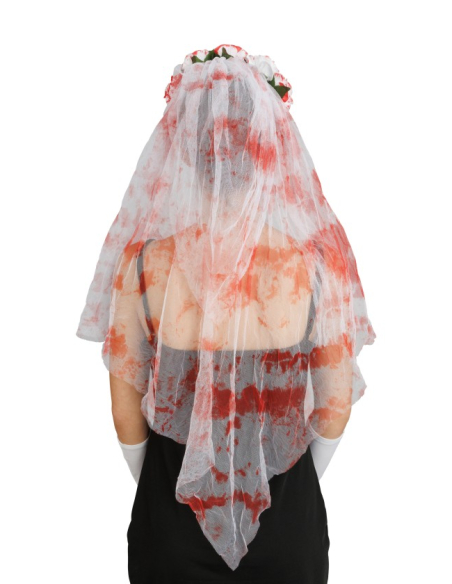 Kit mariée ensanglantée Halloween avec voile fleuri et gants longs