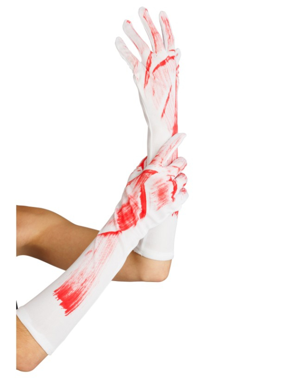 Kit mariée ensanglantée Halloween avec voile fleuri et gants longs