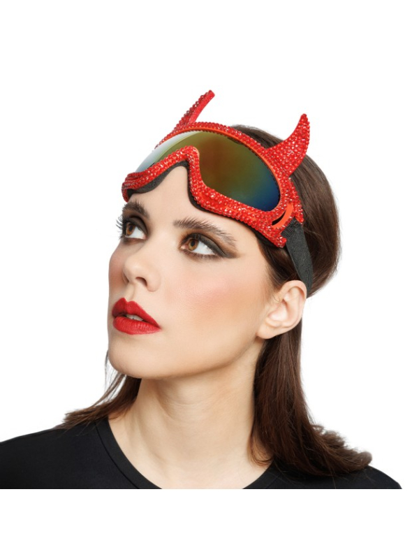 Lunettes masque de ski diable rouge à strass – 18 cm