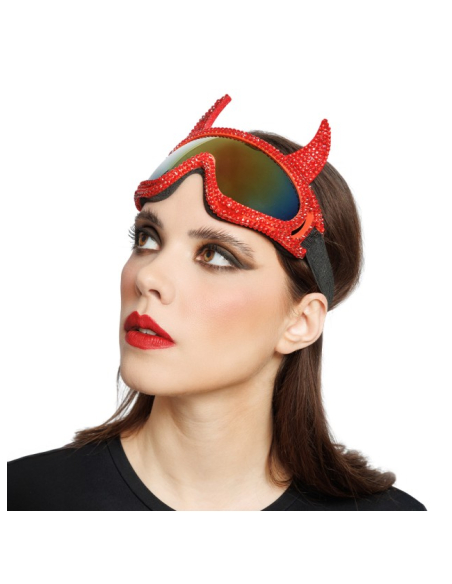 Lunettes masque de ski diable rouge à strass – 18 cm