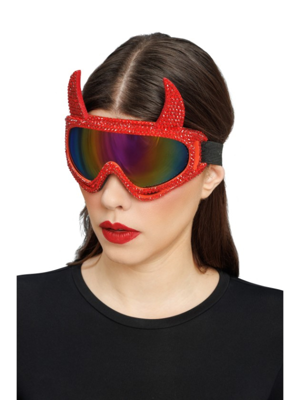 Lunettes masque de ski diable rouge à strass – 18 cm