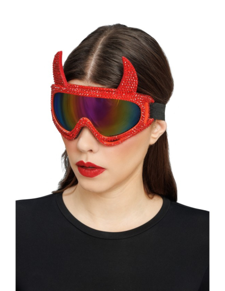 Lunettes masque de ski diable rouge à strass – 18 cm