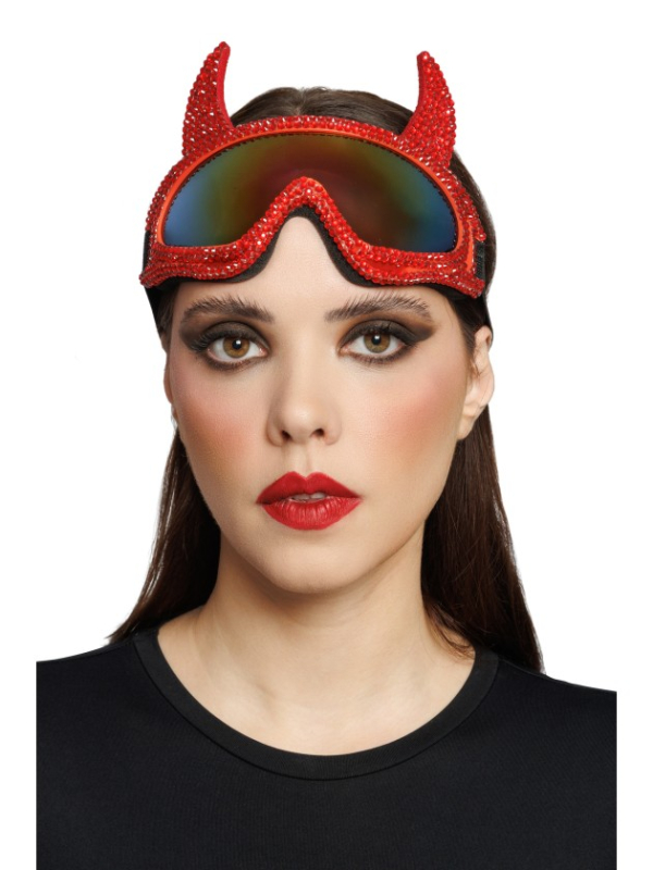 Lunettes masque de ski diable rouge à strass – 18 cm