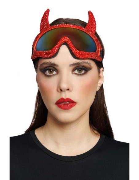 Lunettes masque de ski diable rouge à strass – 18 cm
