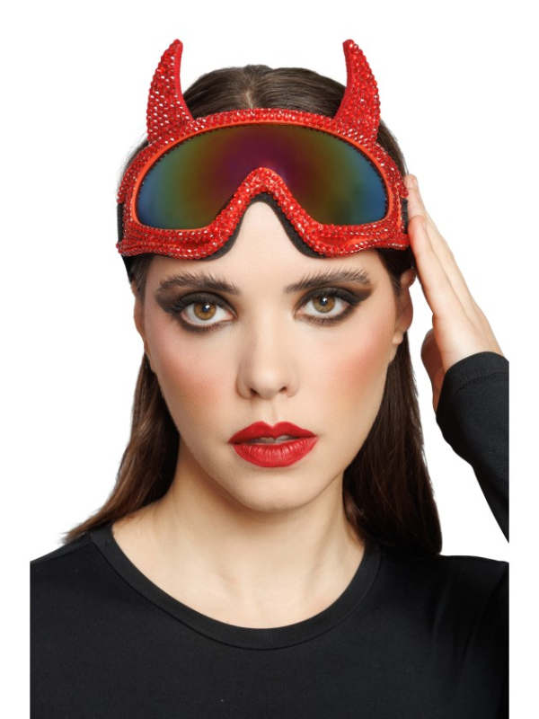 Lunettes masque de ski diable rouge à strass – 18 cm