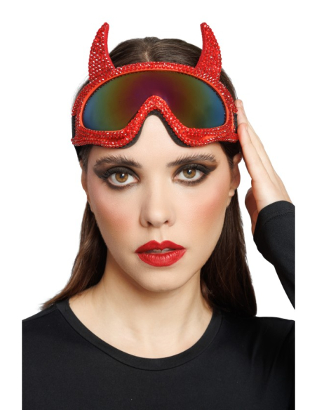 Lunettes masque de ski diable rouge à strass – 18 cm