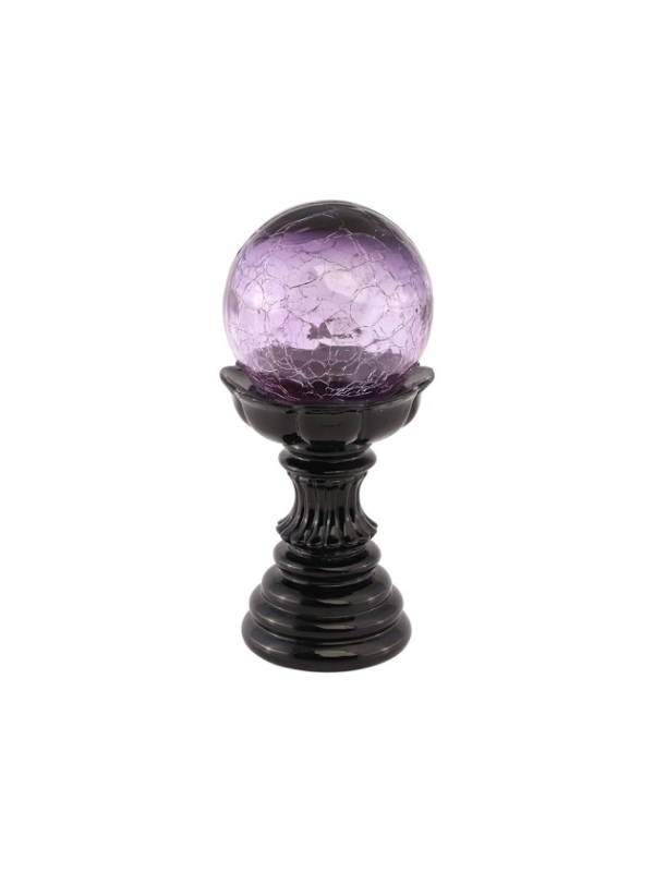 Boule magique LED violette sur socle noir en résine – 22 cm
