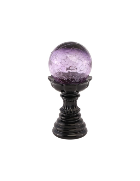 Boule magique LED violette sur socle noir en résine – 22 cm