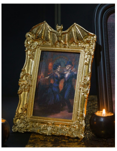 Cadre gothique doré avec chauve-souris – décoration Halloween 27 cm
