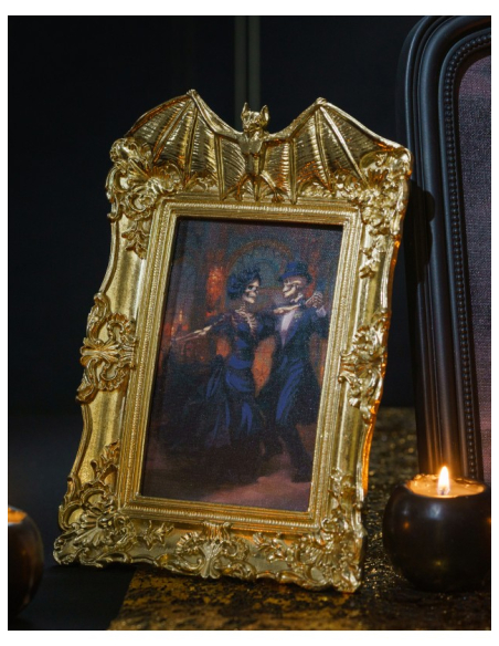 Cadre gothique doré avec chauve-souris – décoration Halloween 27 cm