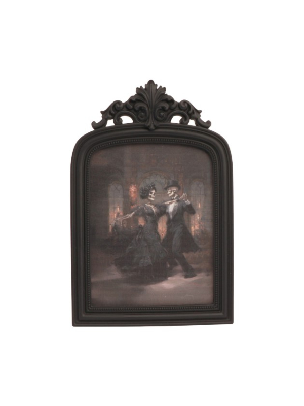 Cadre gothique noir couple de squelettes dansant – 35,5 cm
