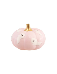 Citrouille rose pastel avec fantômes en résine – Summerween 15,5 cm
