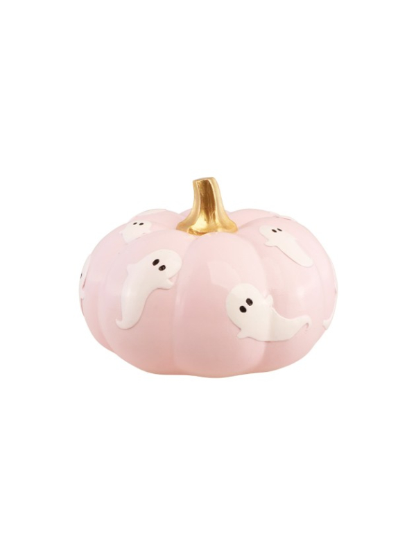 Citrouille rose pastel avec fantômes en résine – Summerween 15,5 cm
