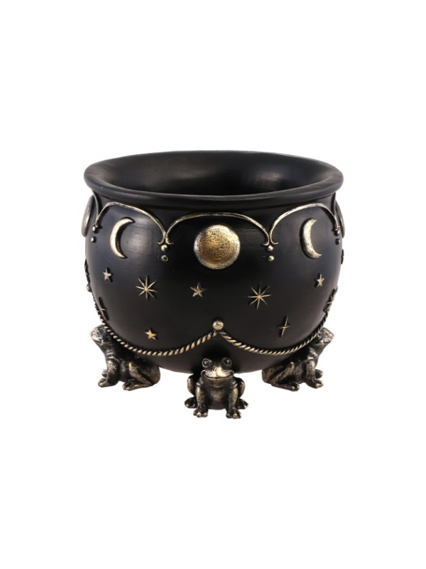 Chaudron de sorcière noir en résine avec pieds grenouilles – 20 cm