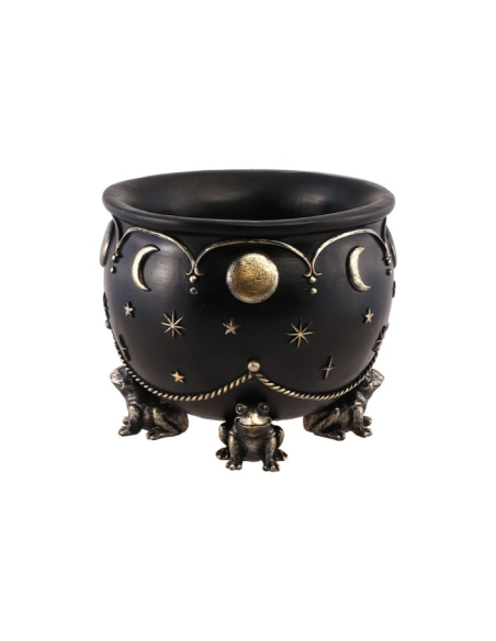 Chaudron de sorcière noir en résine avec pieds grenouilles – 20 cm