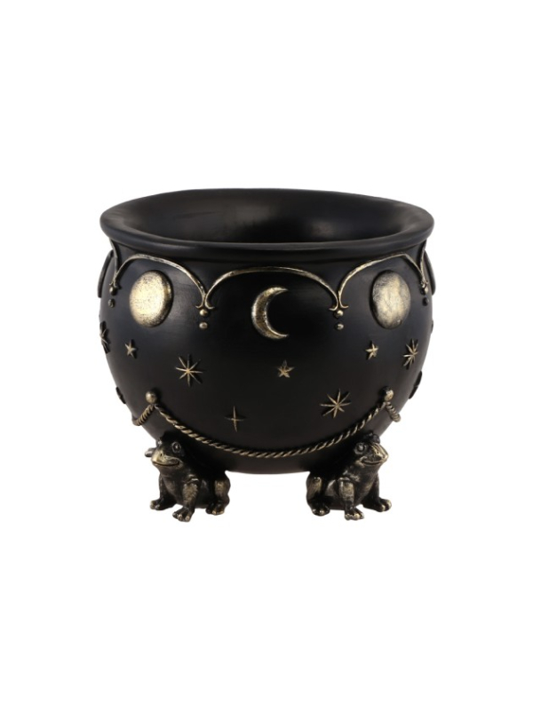 Chaudron de sorcière noir en résine avec pieds grenouilles – 20 cm