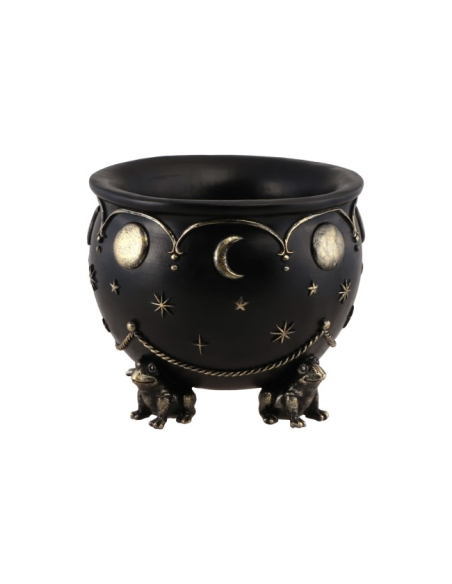 Chaudron de sorcière noir en résine avec pieds grenouilles – 20 cm