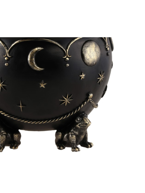 Chaudron de sorcière noir en résine avec pieds grenouilles – 20 cm