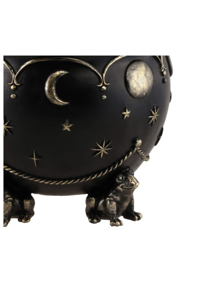 Chaudron de sorcière noir en résine avec pieds grenouilles – 20 cm