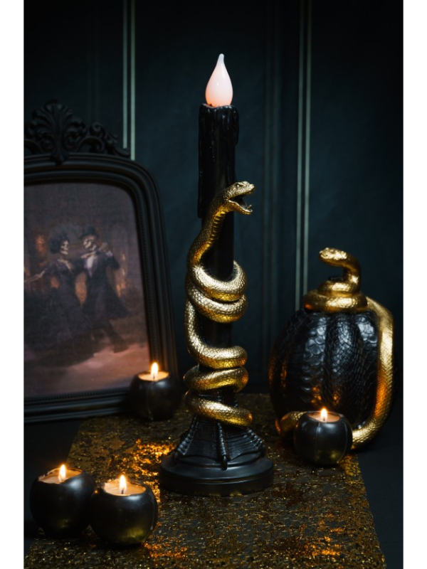 Chandelier LED noir en résine avec serpent doré – 41 cm