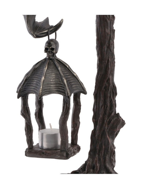 Bougeoir lanterne gothique avec chauve-souris sur branche – 37 cm