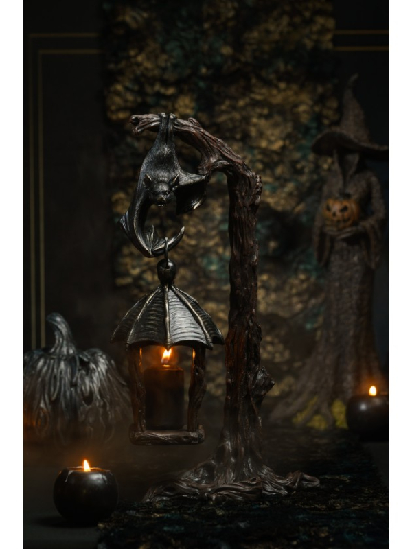 Bougeoir lanterne gothique avec chauve-souris sur branche – 37 cm