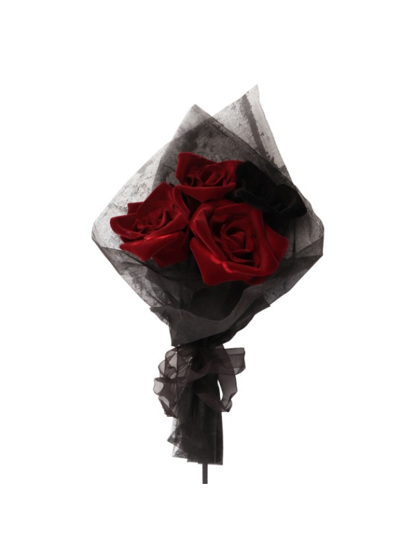 Bouquet 5 roses rouges et noires – Mariée gothique Halloween 45 cm