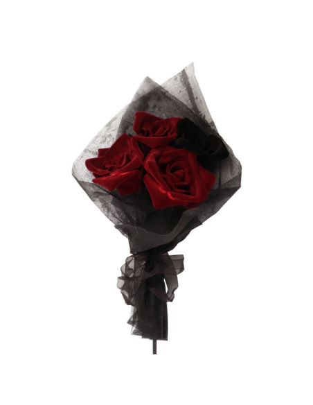 Bouquet 5 roses rouges et noires – Mariée gothique Halloween 45 cm