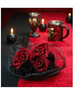 Bouquet 5 roses rouges et noires – Mariée gothique Halloween 45 cm