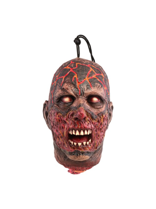 Tête de zombie brûlé à suspendre en latex – 30 cm