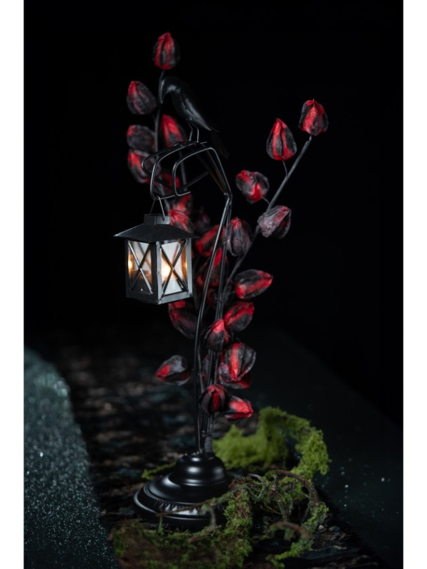 Lanterne gothique avec corbeau sur branche en métal – 50 cm