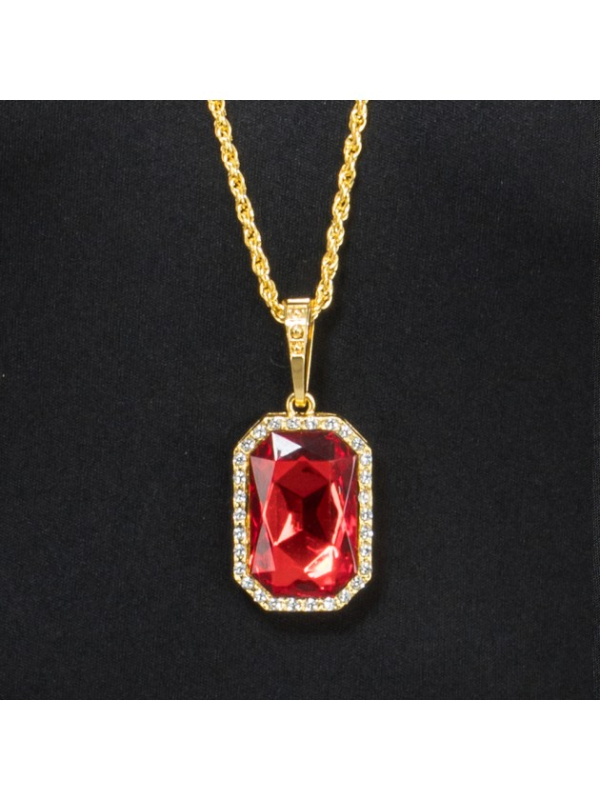 Collier gothique pendentif rouge effet rubis – 72 cm