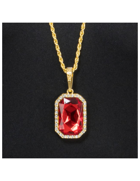 Collier gothique pendentif rouge effet rubis – 72 cm