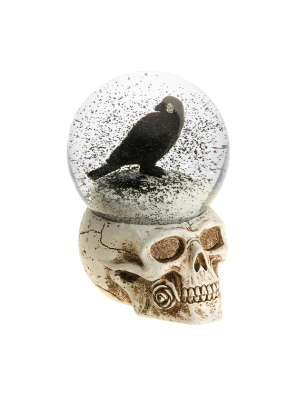 Boule à neige gothique corbeau, crâne et rose – 15,6 cm
